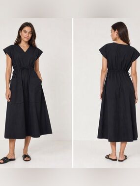 Chepe Black Cotton Adjustable Waist Midi Utility Dress Size M